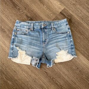 American Eagle Outfitters Light Blue Distressed Lace-Trim Denim Shorts